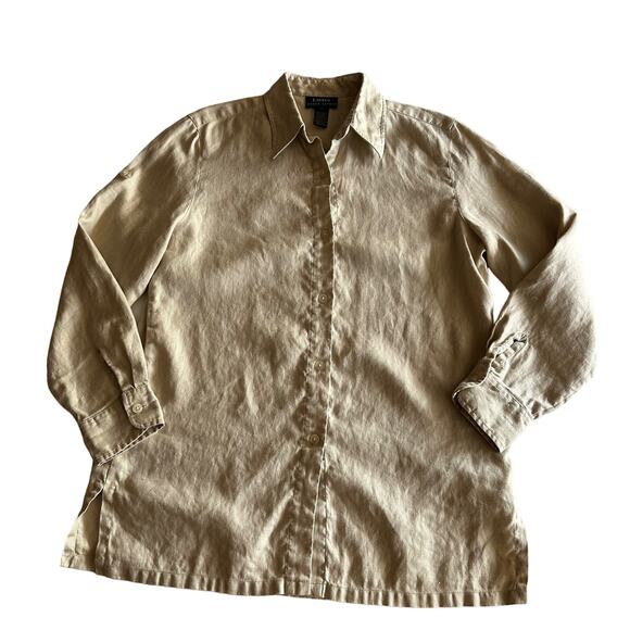 Lauren Ralph Lauren 100% Linen Minimalist Natural Beige Tunic Shirt M - Picture 1 of 7